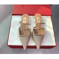 Buy Luxury Valentino Rockstud Leather Pointed Flat Mules Nude 214116