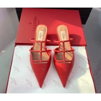 Stylish Valentino Rockstud Leather Pointed Flat Mules Red 1214118