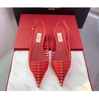 Grade Quality Valentino Rockstud Leather Slingback Pumps with Thin Strap Red 1214122