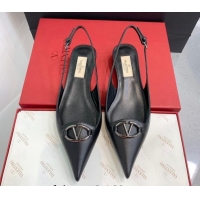 Stylish Valentino VLogo Leather Slingback Pumps Black 1214123