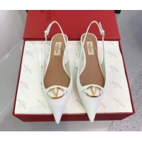 Unique Style Valentino VLogo Leather Slingback Pumps White 1214125