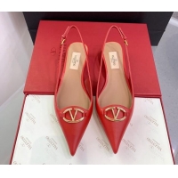 Sumptuous Valentino VLogo Leather Slingback Pumps Red 214126