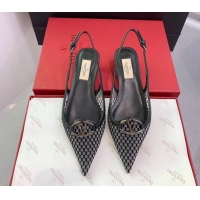 Good Quality Valentino VLogo Mesh Slingback Pumps Black 214127