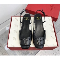 Crafted Valentino VLogo Calf Leather Slingback Sandals Black 1214133