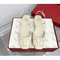 Good Product Valentino VLogo Calf Leather Slingback Sandals White 1214134