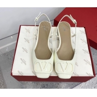 Low Price Valentino VLogo Patent Leather Slingback Sandals White 214137