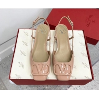 Perfect Valentino VLogo Patent Leather Slingback Sandals Nude 214139