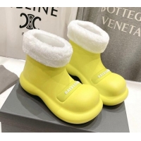 Best Grade Balenciaga Trooper Rubber Rain Boots with Round Toe and Fur Yellow 1121089