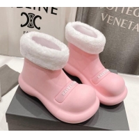 Buy Discount Balenciaga Trooper Rubber Rain Boots with Round Toe and Fur Light Pink 1121091