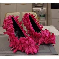 Stylish Balenciaga Garde-Gift Marie-Antoinette Pumps 10cm in satin bows allover Dark Pink 205088