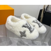 Grade Quality Louis Vuitton Shearling Flat Loafers with Crystals White 204020