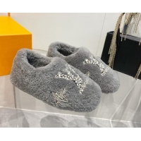 Unique Style Louis Vuitton Shearling Flat Loafers with Crystals Grey 204022