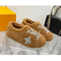 Good Product Louis Vuitton Shearling Flat Loafers with Crystals Brown 204024