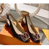 1:1 aaaaa Louis Vuitton Madeleine Slingback Pumps 4.5cm in Patent Leather with LV Circle Burgundy 204034