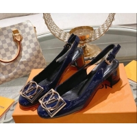 Stylish Louis Vuitton Madeleine Slingback Pumps 4.5cm in Patent Leather with LV Circle Blue 204035