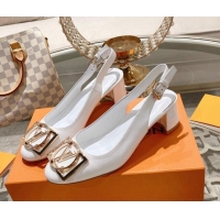 Shop Duplicate Louis Vuitton Madeleine Slingback Pumps 4.5cm in Patent Leather with LV Circle White 204037