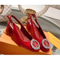 Duplicate Louis Vuitton Madeleine Slingback Pumps 4.5cm in Patent Leather with LV Crystals Red 1204038