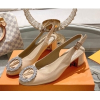 Best Price Louis Vuitton Madeleine Slingback Pumps 4.5cm in Patent Leather with LV Crystals Nude 204039