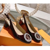 Big Discount Louis Vuitton Madeleine Slingback Pumps 4.5cm in Patent Leather with LV Crystals Burgundy 204040