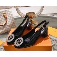 Top Design Louis Vuitton Madeleine Slingback Pumps 4.5cm in Patent Leather with LV Crystals Black 204043