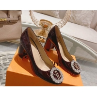 Luxury Cheap Louis Vuitton Madeleine Pumps 8cm in Patent Leather with LV Crystals Burgundy 204044