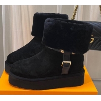 Buy Luxury Louis Vuitton Aspen Platform Ankle Boots in Monogram Suede and Shearling Black 204066