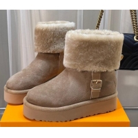 Perfect Louis Vuitton Aspen Platform Ankle Boots in Monogram Suede and Shearling Dark Beige 204067