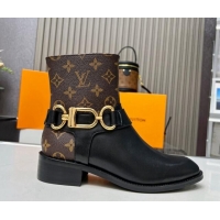 Lower Price Louis Vuitton Westside Flat Ankle Boots in Black Leather and Monogram Canavs with Hook Chain 218027