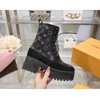 Inexpensive Louis Vuitton Laureate Platform Desert Ankle Boots in Monogram Wool Grey/Black 218031