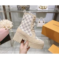 Perfect Louis Vuitton Laureate Platform Desert Ankle Boots in Beige Suede and Damier Azur Canvas 218033