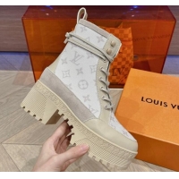 Grade Quality Louis Vuitton Laureate Platform Desert Ankle Boots in Leather and Mesh Beige 218039