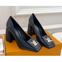 Good Quality Louis Vuitton Shake Pumps 9cm in Calf Leather with Quilted Block Heel Black 218045