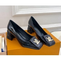 Best Grade Louis Vuitton Shake Pumps 5.5cm in Patent Leather with Quilted Block Heel Black 218044