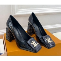 Pretty Style Louis Vuitton Shake Pumps 9cm in Patent Leather with Quilted Block Heel Black 218047