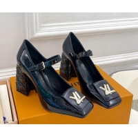 Luxurious Louis Vuitton Shake Mary Janes Pump 9cm in Patent Leather with Quilted Block Heel Black 218050