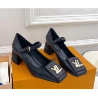 Charming Louis Vuitton Shake Mary Janes Pump 5.5cm in Calf Leather with Quilted Block Heel Black 218051