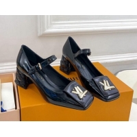 Top Design Louis Vuitton Shake Mary Janes Pump 5.5cm in Patent Leather with Quilted Block Heel Black 218053