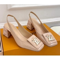 Most Popular Louis Vuitton Shake Slingback Pump 5.5cm in Patent Leather with Quilted Block Heel Nude 218055