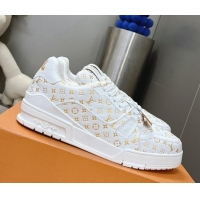 Sophisticated Louis Vuitton LV Trainer Sneakers in Mini Monogram Leather White/Gold 218063