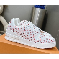 Luxury Cheap Louis Vuitton LV Trainer Sneakers in Mini Monogram Leather White/Red 218066