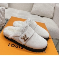 Sumptuous Louis Vuitton LV Cosy Flat Comfort Clog Mules in Suede Light Grey 218069