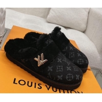 Discount Fashion Louis Vuitton LV Cosy Flat Comfort Clog Mules in Black Monogram Denim 218072