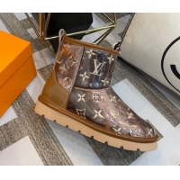 Luxury Louis Vuitton PVC Snow Boots with Monogram Embroidery Brown 218074