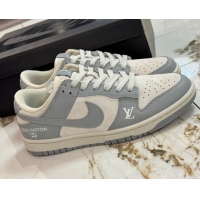 Pretty Style Nike SB Dunk Low Retro x Louis Vuitton LV Sneakers in Suede and Leather White/Light Grey 105037