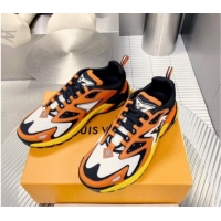 Unique Style Louis Vuitton Men's LV Runner Tatic Sneakers in Mesh and Leather Orange 105121