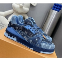 Grade Quality Louis Vuitton LV Trainer Sneakers in Monogram Denim Blue 0105128