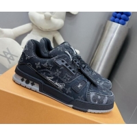 Best Grade Louis Vuitton LV Trainer Sneakers in Monogram Denim Black 105129