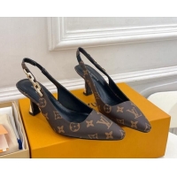 Popular Style Louis Vuitton Sparkle Slingback Pumps 6.5cm with Chain Charm in Monogram Canvas 105130