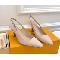 Good Looking Louis Vuitton Sparkle Slingback Pumps 6.5cm with Chain Charm in Calf Leather Nude 105131