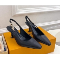 Lowest Price Louis Vuitton Sparkle Slingback Pumps 6.5cm with Chain Charm in Calf Leather Black 105134